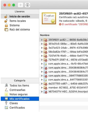 Captura pantalla MAC acceso a llaveros