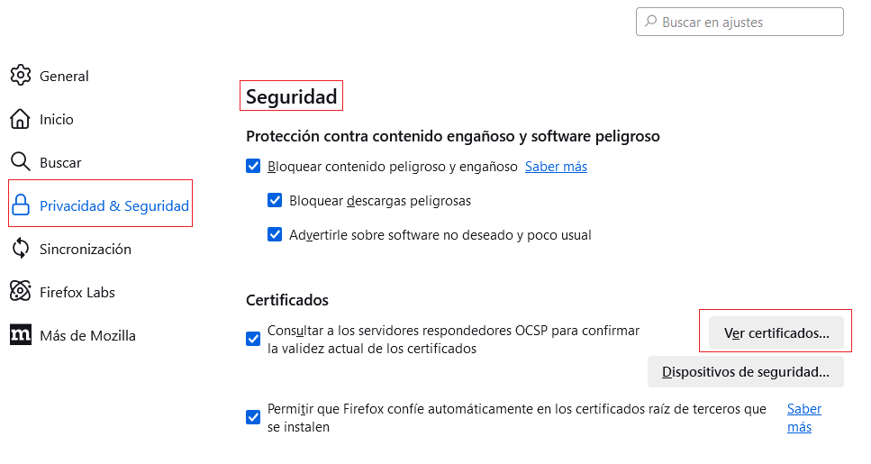 Captura localización certificados Firefox