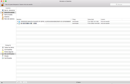 Captura pantalla MAC acceso a llaveros