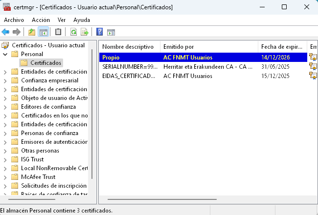 Captura localización del certificado en windows